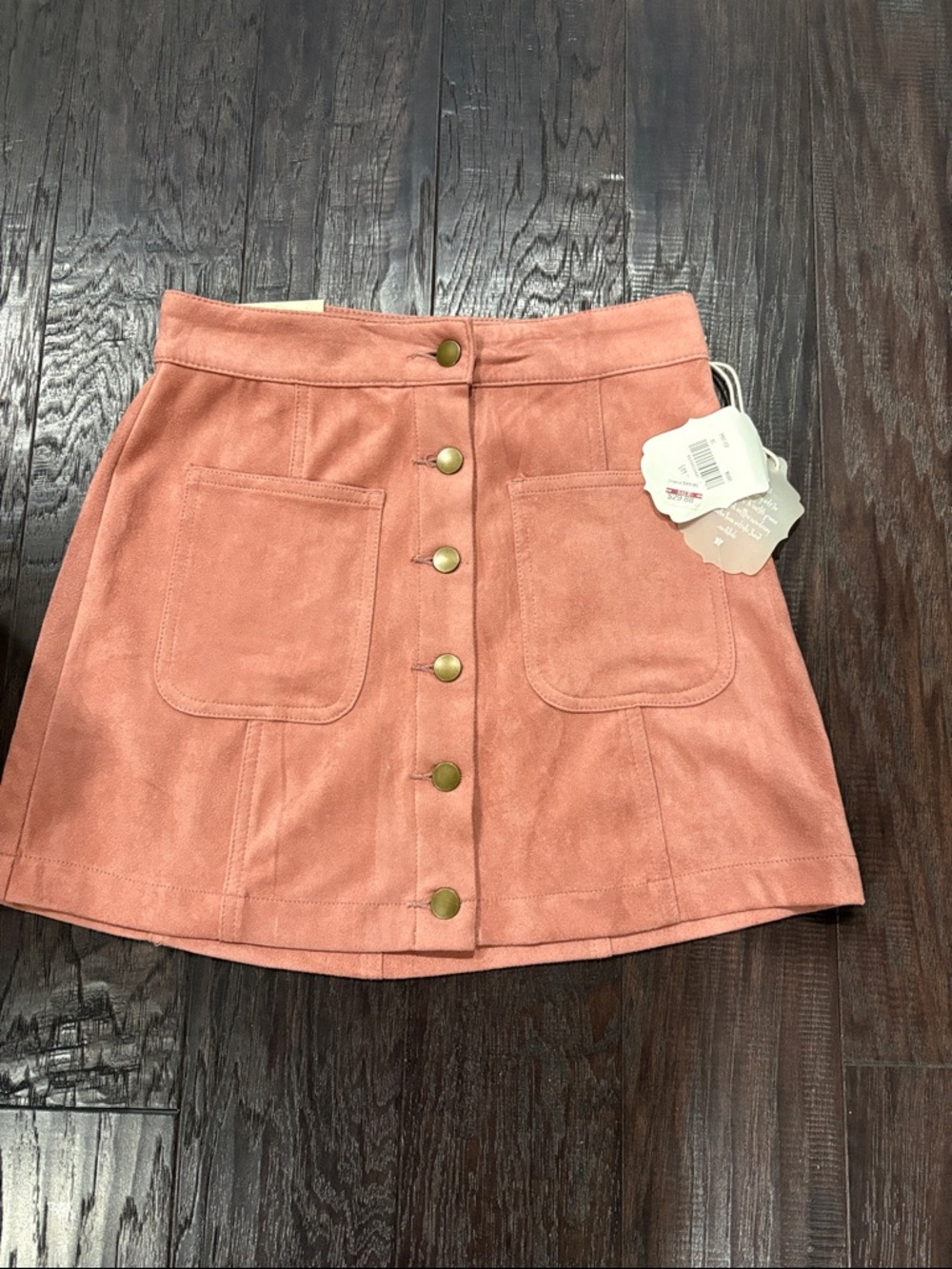 Altar'd State Rose Pink Button-Front Mini Skirt